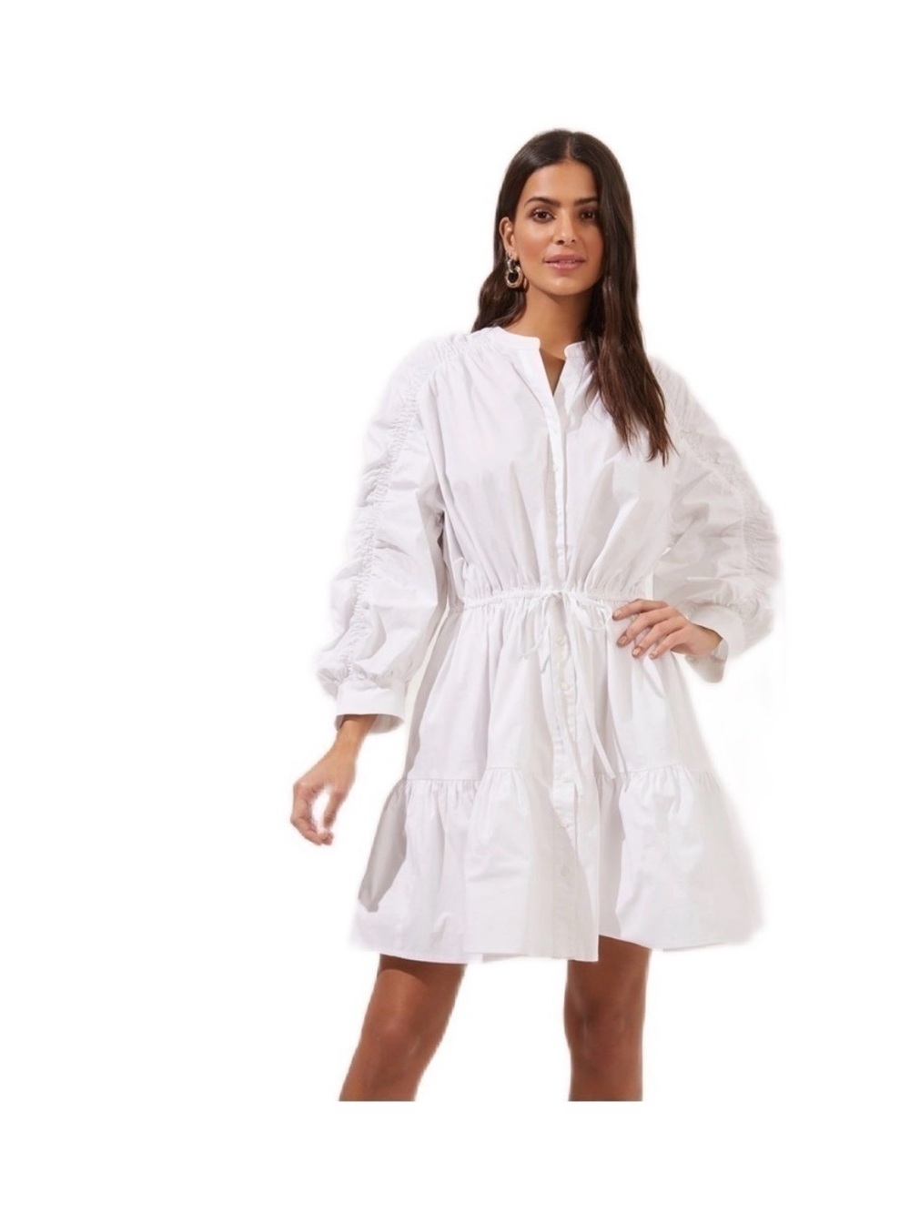 Astr The Label | Coastal Grandmother Ruched 3/4 Sleeve Shirtdress  Size Medium